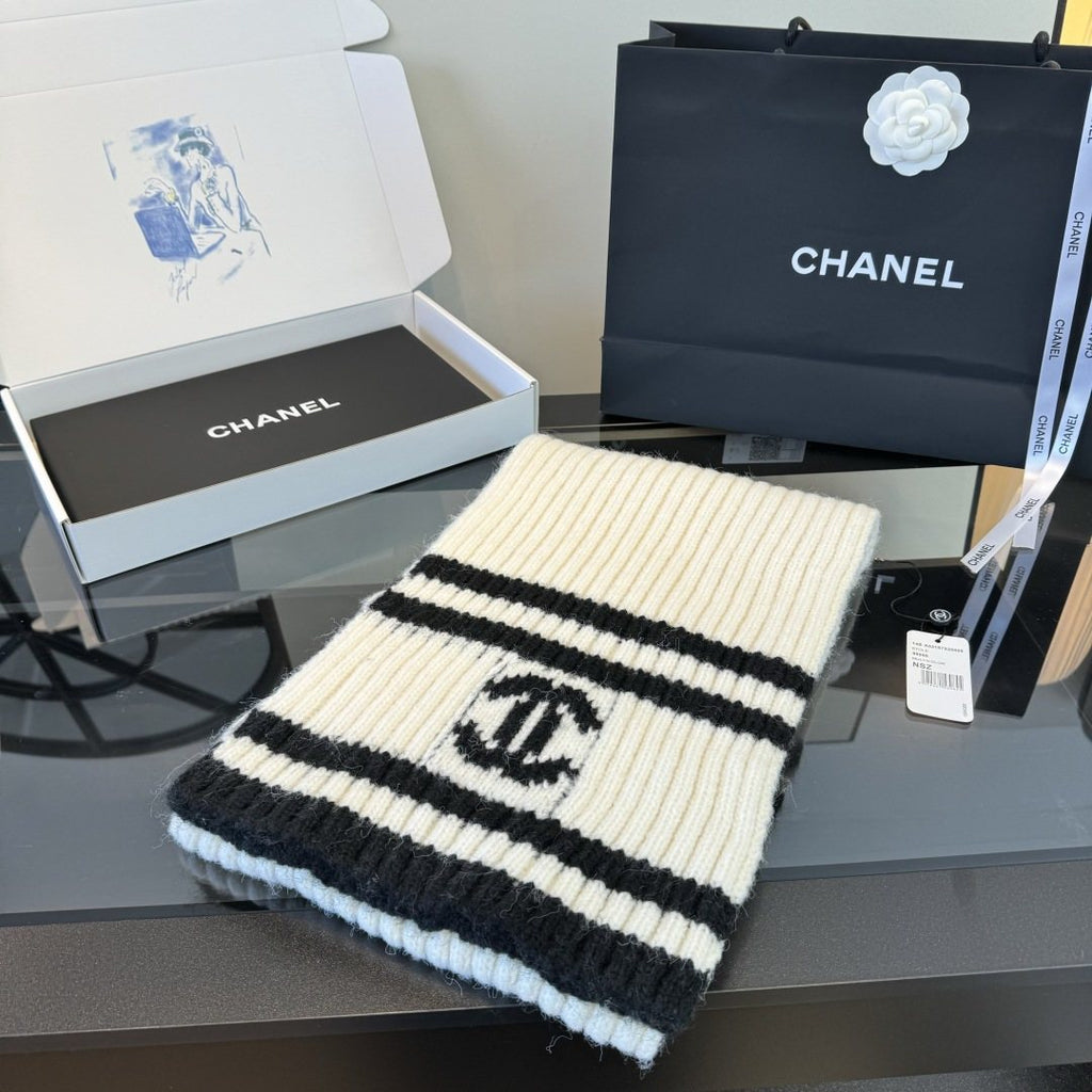 Chanel Rib-Knit Striped Scarf